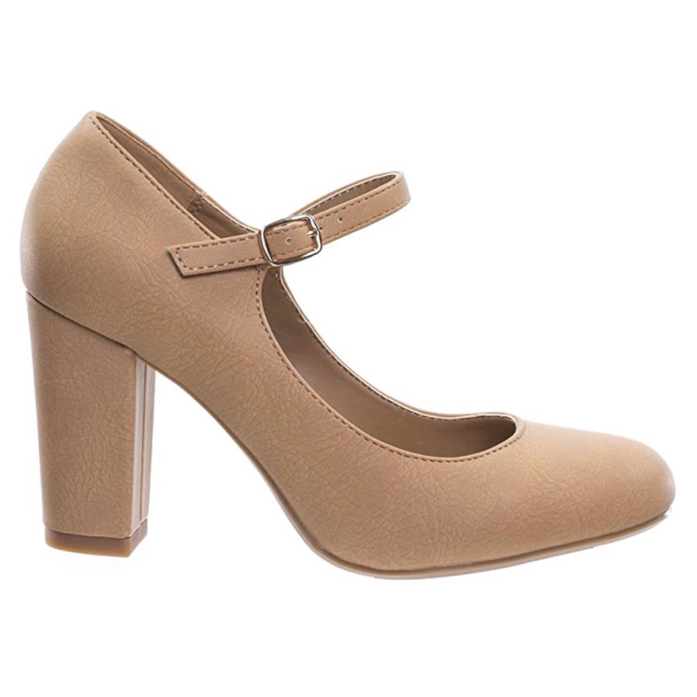 Light Tan Foam Padded Chunky Block Heel